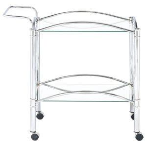 English Elm Porch Chrome 2-Tier Rectangular Glass Shelf Metal Bar Cart with Casters, Sleek Reflective Modern Style B062P328697