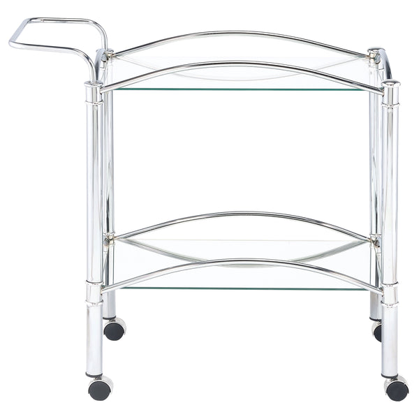 English Elm Porch Chrome 2-Tier Rectangular Glass Shelf Metal Bar Cart with Casters, Sleek Reflective Modern Style B062P328697