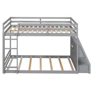 English Elm Full Bunk Bed with App Led Lighting Usb Charging Storage Drawers Kids Bedroom Gray N820S00080E
