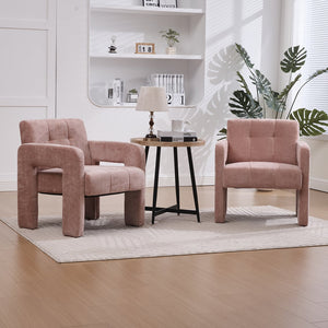 English Elm Modern Chenille Armchair with Ergonomic Curved Armrests, 500lb Capacity, Nordic Minimalist Accent Chair for Living Room Pink W395P380517