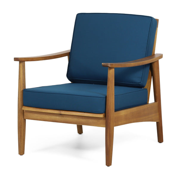 English Elm Christopher Knight Home® - Outdoor Acacia Wood Club Chair Teak with Dark Teal Cushion — Weather-Resistant, 400lb Capacity, Classic Slat Design 68624.00DT