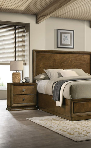 English Elm Walnut Transitional Nightstand 23.5"W x15"D x23"H – Engineered Wood, Dovetail Drawers, Zinc Bronze Knob B2741P326707