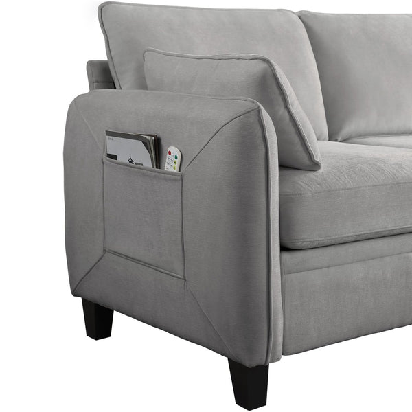 English Elm 102 Inch Linen Modular Sectional Sofa with Hidden Storage and Cloud Cushion Comfort Gray W1099S00212