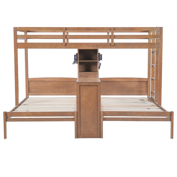 English Elm Twin Triple Bunk Bed with Built in Desk Open Shelving and Led Task Lighting Natural N7090002243N