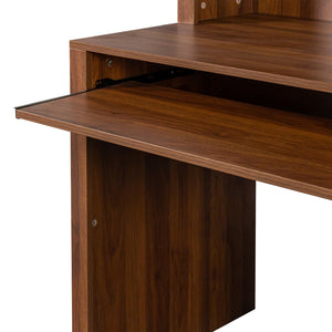 English Elm Home Office Computer Desk with Hutch, Antiqued Finish, Spacious Storage, Waterproof Scratchproof Surface Walnut W331S00186
