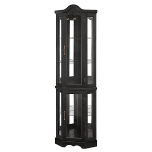 English Elm Lighted Corner Curio Cabinet With Adjustable Shelves & Integrated Lighting - Stylish Oak Display Solution W1758P300124