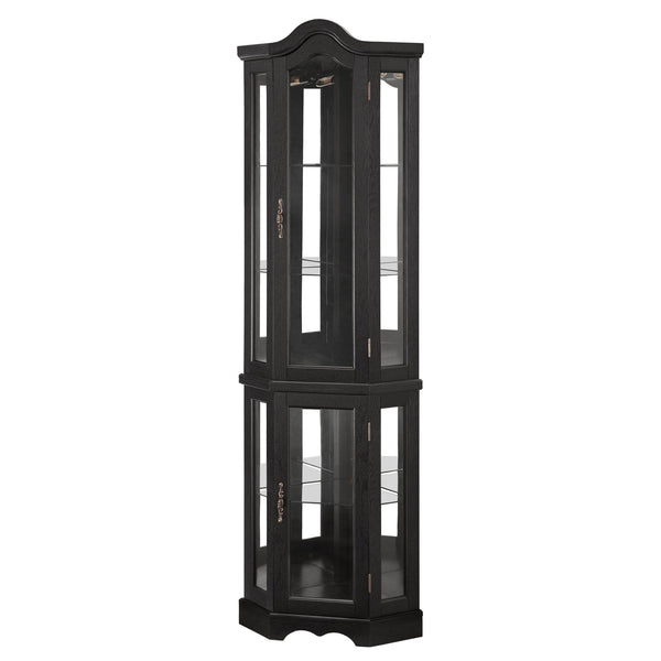 English Elm Lighted Corner Curio Cabinet With Adjustable Shelves & Integrated Lighting - Stylish Oak Display Solution W1758P300124