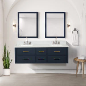 English Elm Blue Double Bath Vanity Set With Cultured Marble Top & 28" Mirrors - Stylish Storage Solution! B2731S01564