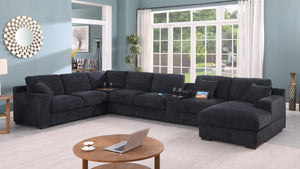 English Elm Chiara Chenille Sectional Sofa with Chaise Cupholders Usb Charging Ports Living Room Dark Gray B2749S00234