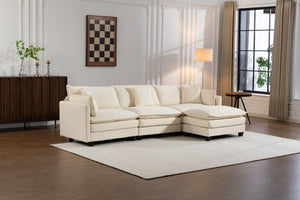 English Elm Modern Chenille Sectional Sofa with Ottoman Modular Layout for Spacious Living Rooms Antique White W2530S00017