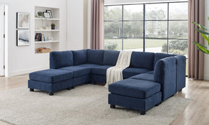 English Elm Faux Leather Modular Sectional Sofa Reconfigurable Pu Upholstery Living Room Dark Blue B2748S00181