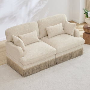English Elm Comfy Chenille Leopard Print Loveseat with Tassel Trim Modular Sectional for Living Room Beige W5656S00001
