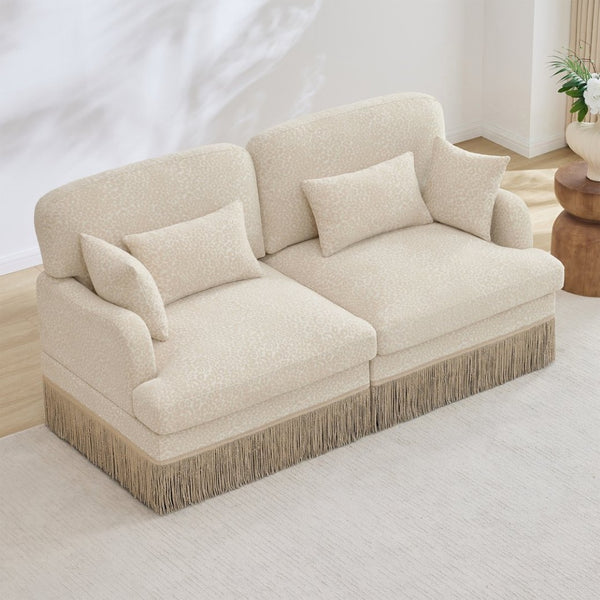 English Elm Comfy Chenille Leopard Print Loveseat with Tassel Trim Modular Sectional for Living Room Beige W5656S00001