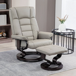 English Elm HOMCOM PU Leather Recliner with Ottoman — Swivel High Back Armchair, 135° Adjustable, Plush Padding Gray W2225P217431