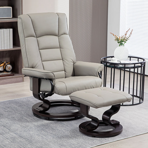English Elm HOMCOM PU Leather Recliner with Ottoman — Swivel High Back Armchair, 135° Adjustable, Plush Padding Gray W2225P217431
