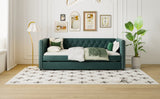 English Elm Twin Size Tufted Upholstered Daybed With Trundle, Velvet Sofabed With Rivet Design, No Box-Spring Needed,Green