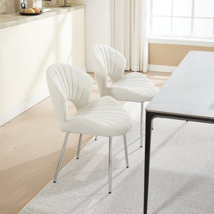 English Elm Modern Upholstered Dining Chair with Hollow Back, 21.6" Wide Velvet Seat and Silver Metal Legs, Set of 2 White W1249P386231