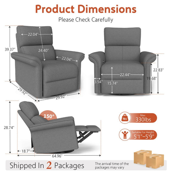 English Elm 270° Swivel Power Recliner Velvet Glider Rocker with Usb Ports for Living Room W1028S00057