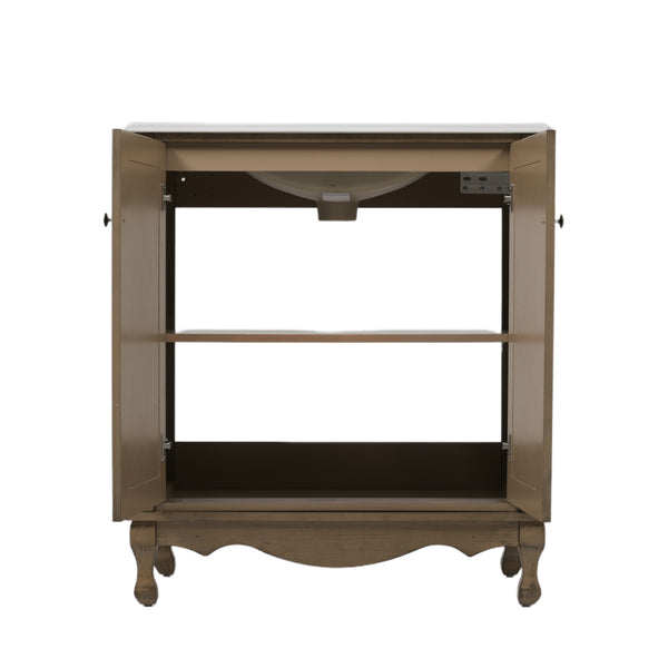 English Elm Christopher Knight Home® - 30" Vintage Bathroom Vanity with Rectangle Ceramic Sink, Rubber Wood Legs, Soft-Close Doors, Adjustable Shelves Antique brown N817P245316L