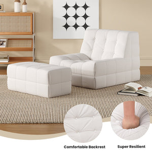 English Elm Bean Bean Bag Chair for Adults with Ottoman Filled with High-Density Memory Foam for Superior Comfort and Support Beige T3623P408789