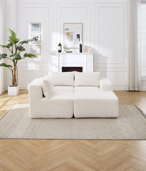 English Elm Modern Corduroy Polyester L-shape Sectional Deep Seat Cloud Sofa for Living Room W2959S00004
