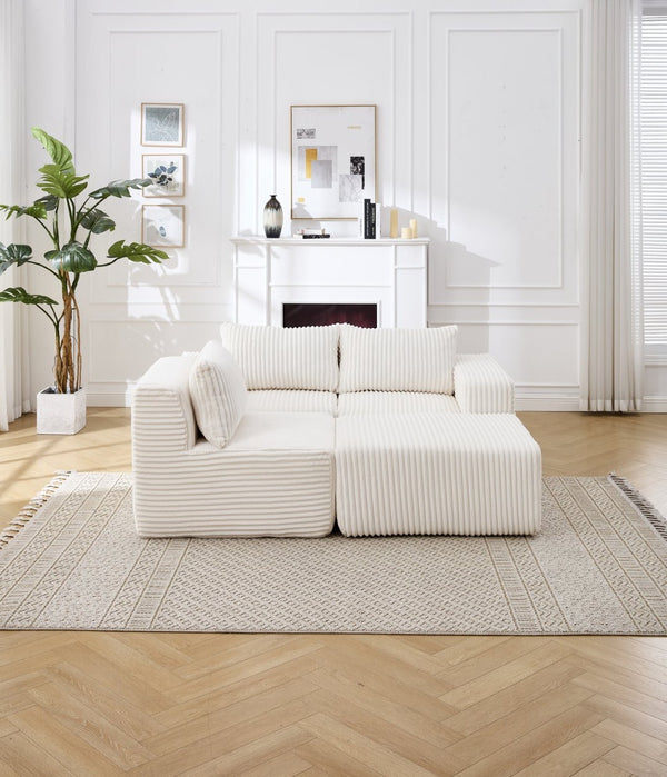 English Elm Modern Corduroy Polyester L-shape Sectional Deep Seat Cloud Sofa for Living Room W2959S00004