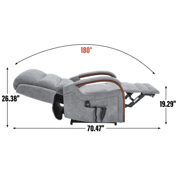 English Elm Power Lift Recliner Chair Chenille Upholstery Dual Motor Heat Massage Solid Wood Arms Gray W1803S00066