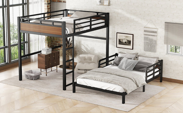 English Elm Full Xl Metal Bunk Bed In Walnut - Versatile Separable Loft Bed With Safety Fence & Strong Frame W1580S00229