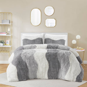 JLA Home Intelligent Design - Ombre Plush Shaggy Faux Fur Comforter Set with Hypoallergenic Fill, Antimicrobial Reverse Finish 90 L x 68 W x 1.5H ID10-2291
