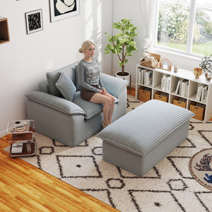 English Elm 47.25" Oversized Chaise Lounge with Ottoman Antique Grey White Corduroy, Plush Pillows, No Assembly T3936P390323