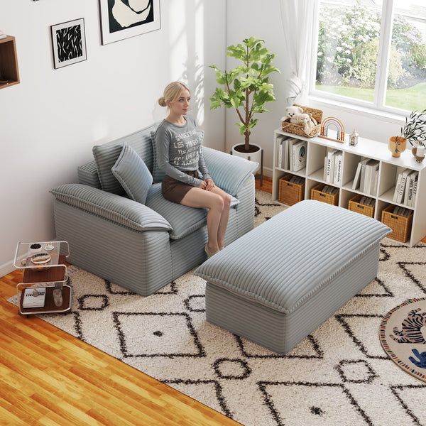 English Elm 47.25" Oversized Chaise Lounge with Ottoman Antique Grey White Corduroy, Plush Pillows, No Assembly T3936P390323