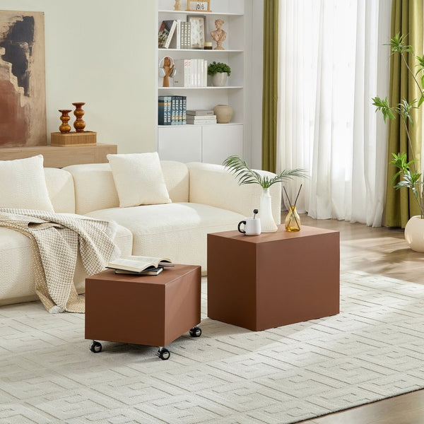 English Elm Modern Saddle Leather Upholstered Side Table Compact Mdf Frame for Living Room Brown W2085P400868
