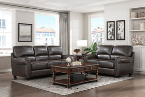 English Elm 1pc Top-grain Leather Loveseat Nailhead Trim Rolled Arms Traditional Living Room B011P204073