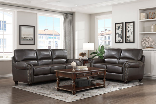 English Elm 1pc Top-grain Leather Loveseat Nailhead Trim Rolled Arms Traditional Living Room B011P204073