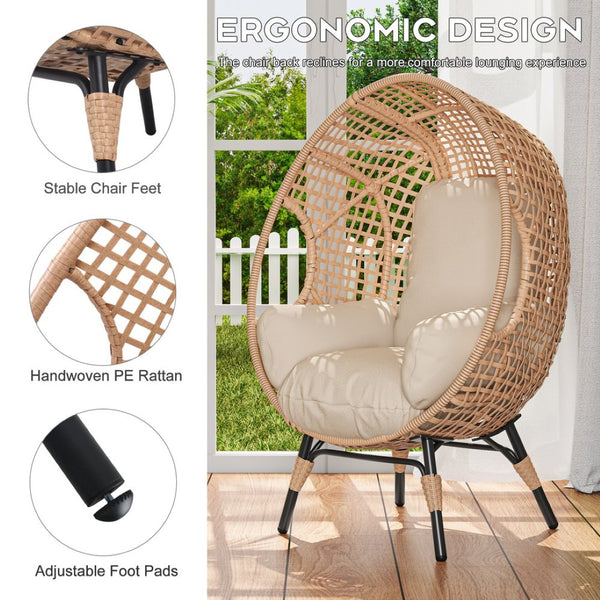 English Elm Elegant Pe Rattan Hanging Egg Chair Woven Swing with Thick Cushion for Patio Garden W3979P392988