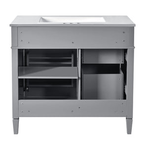 English Elm 36'' Modern Bathroom Vanity With Medicine Cabinet, Soft-Close Doors, 4 Drawers & Ceramic Sink Set SW000134AAE-1