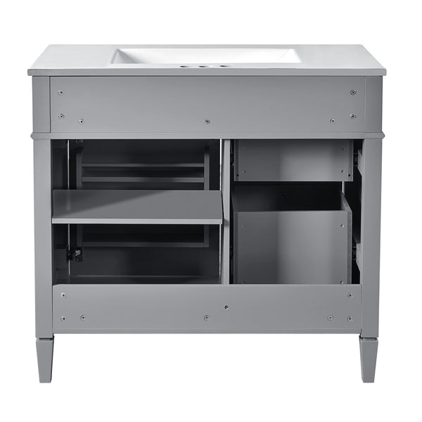 English Elm 36'' Modern Bathroom Vanity With Medicine Cabinet, Soft-Close Doors, 4 Drawers & Ceramic Sink Set SW000134AAE-1