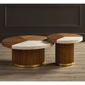 Dakota Cocktail Table - Mid-Century Modern Design with Oak, Marble Top & Brass Accents for Elegance