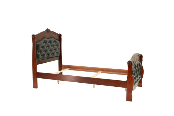 English Elm Dark Glam Full Size Bed Espresso Faux Leather Upholstered Headboard Footboard Elegant Frame Deluxe Comfort Cherry 47 L x 54 W x 6 H B011S00915