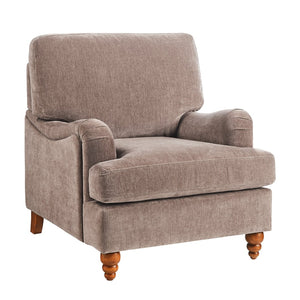 English Elm Candor Overstuffed Accent Chair with English Roll Arms and Walnut Turned Legs Brown B050P466462