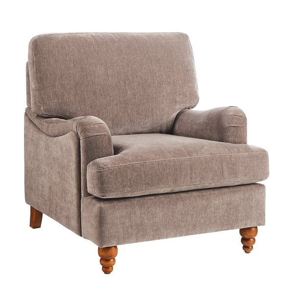 English Elm Candor Overstuffed Accent Chair with English Roll Arms and Walnut Turned Legs Brown B050P466462