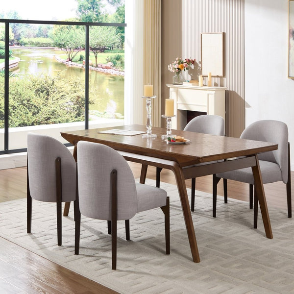 English Elm Wooden Wingback Dining Chairs Upholstered Farmhouse Modern Set with Lumbar Support Grey W3244P429256