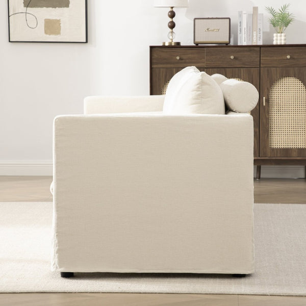 English Elm 82.68" Wide Chenille Two Seat Sofa Solid Wood Frame with Lumbar Pillows Living Room Beige W3189S00024