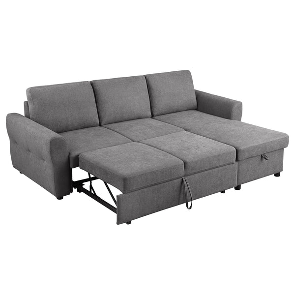 English Elm Kenna Grey Tufted Sleeper Sectional Sofa with Storage Ottoman, Rounded Arms, Smooth Cushions (97) B062S01106