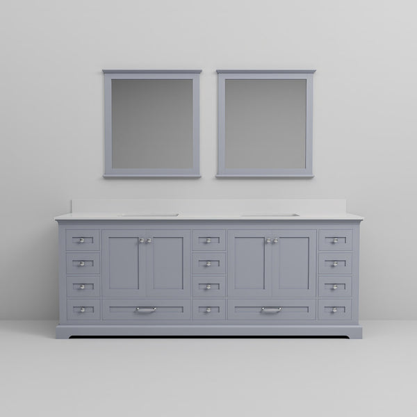 English Elm Dark Grey Double Bath Vanity 84" W x 22" D with Cultured Marble Top, Soft-Close Drawers & Mirrors B2731S00872