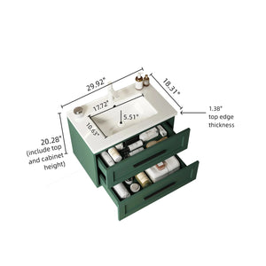 English Elm JODI 30" Floating Bathroom Vanity with Ceramic Sink, Soft-Close Drawers, Wall-Mount Storage Green W2615S00063