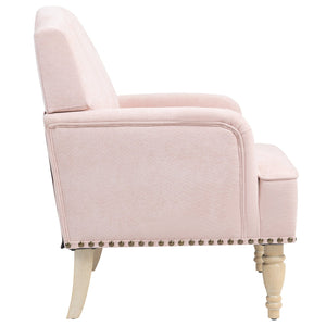 English Elm Modern Accent Chair Retro Wooden Legs Nailhead Trim Upholstered Club Chair 300lb Capacity Cozy Lounge Pink W3042P262916