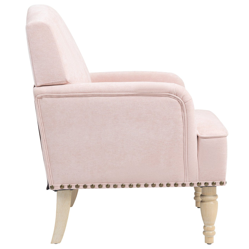 English Elm Modern Upholstered Accent Chair with Retro Wooden Legs Nailhead Trim High-Density Foam Seat 300lbs Pink W3042P262916