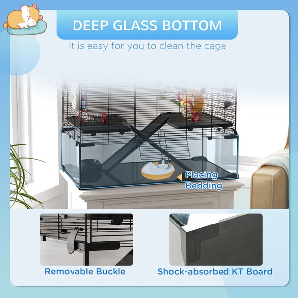 English Elm Pawhut Multi-level Small Animal Habitat with Glass Base Wire Enclosure and Accessories W2225P173816