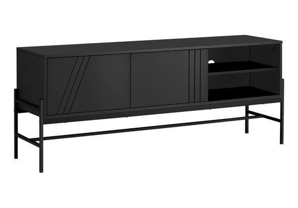 English Elm Tv Stand, 60-Inch Modern Console With Storage Cabinet, Sleek Black Laminate & Metal For Living Spaces B2710P219104-GIGA